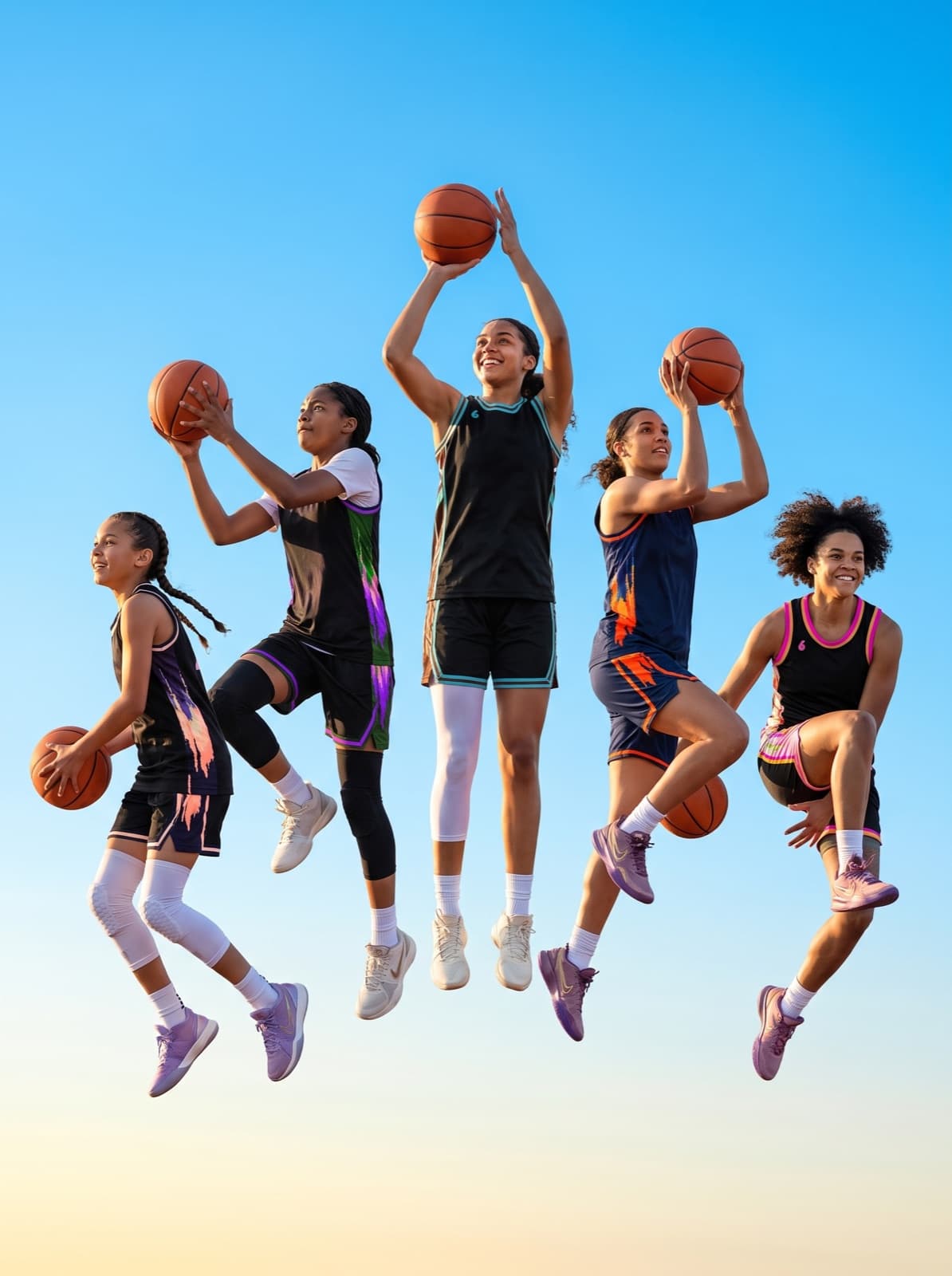 Basketball players in Ball in the 6 uniforms