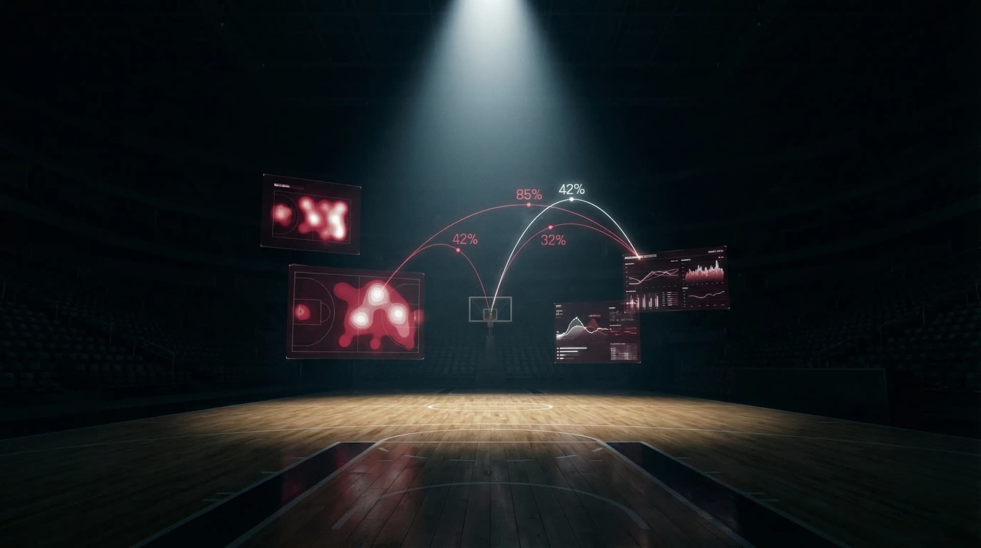 Basketball court with analytical overlay